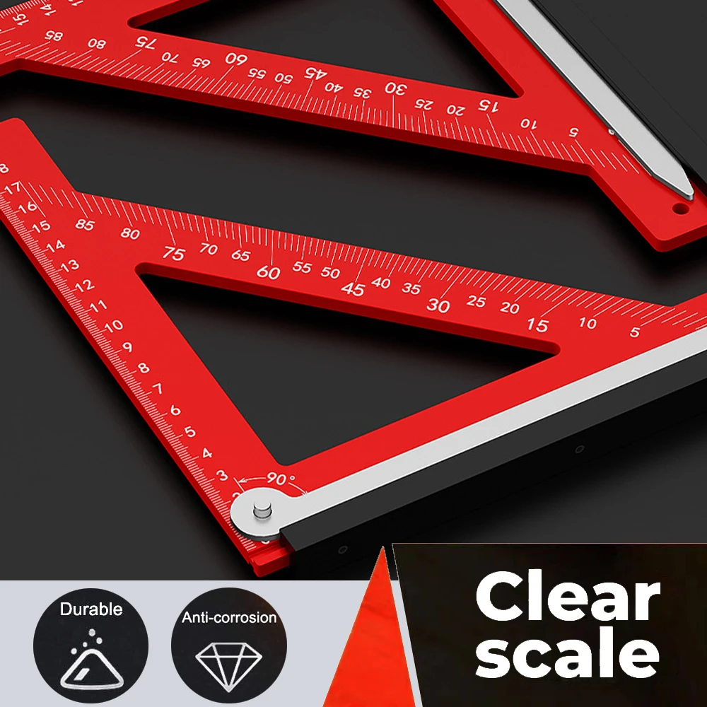 Woodworking Triangle Ruler Metric 90° Measuring Ruler Alloy Multifunction Angle Ruler Horizontal Position Right Angle Ruler