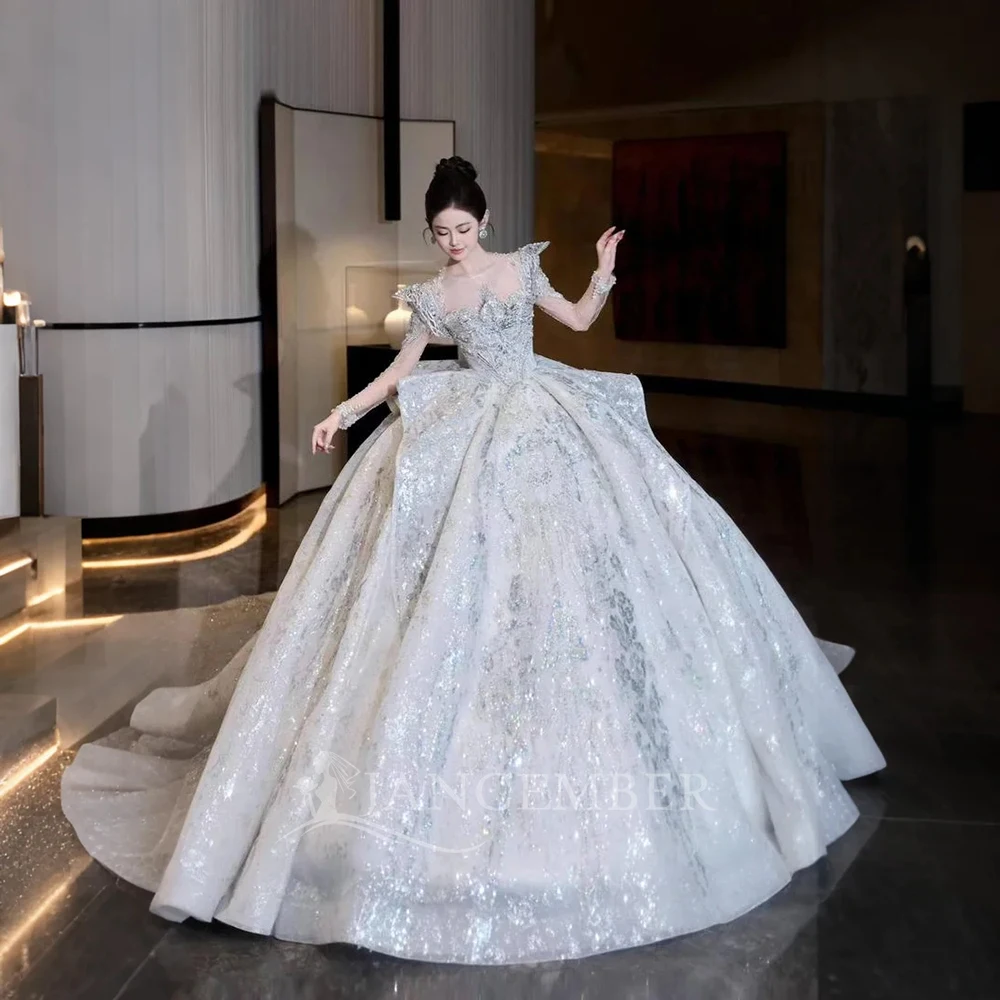 

Exquisite Wedding Dresses For Woman Sparkle O-Neck Princess Customized Formal Bridal Gowns vestidos de novia Customized