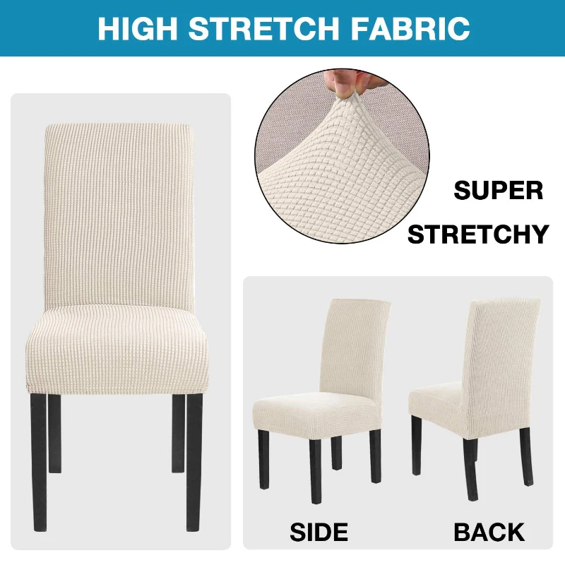 Stretch Dining Chair Covers Feature Textured Checked Jacquard Fabric Parsons Chair Slipcover Thick Chair Protectors