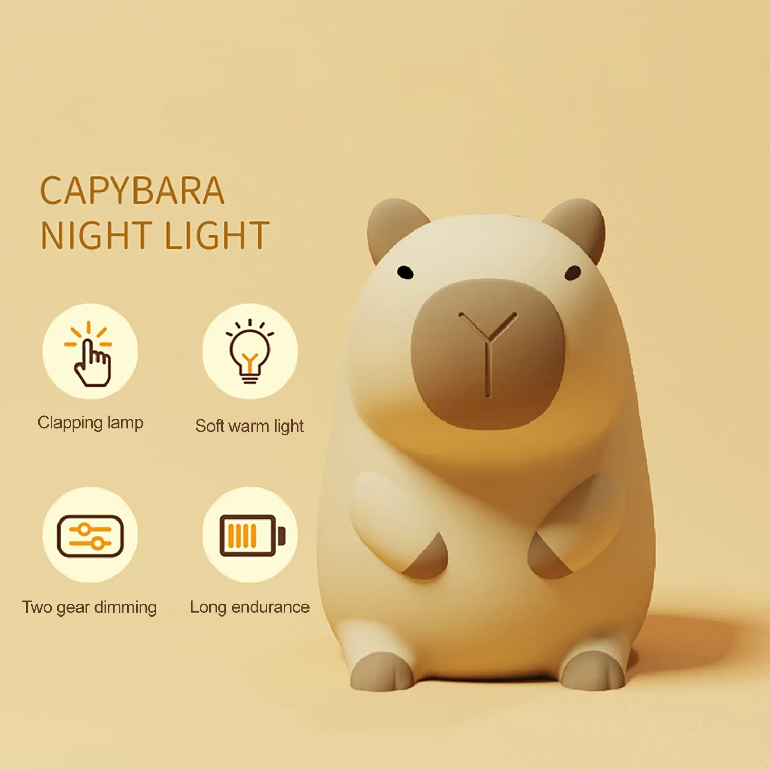 Capybara Silicone Night Light Cute Animal Rechargeable Lamp Adjustable Brightness Timing Rechargeable Sleep Night Lamp Kids Room