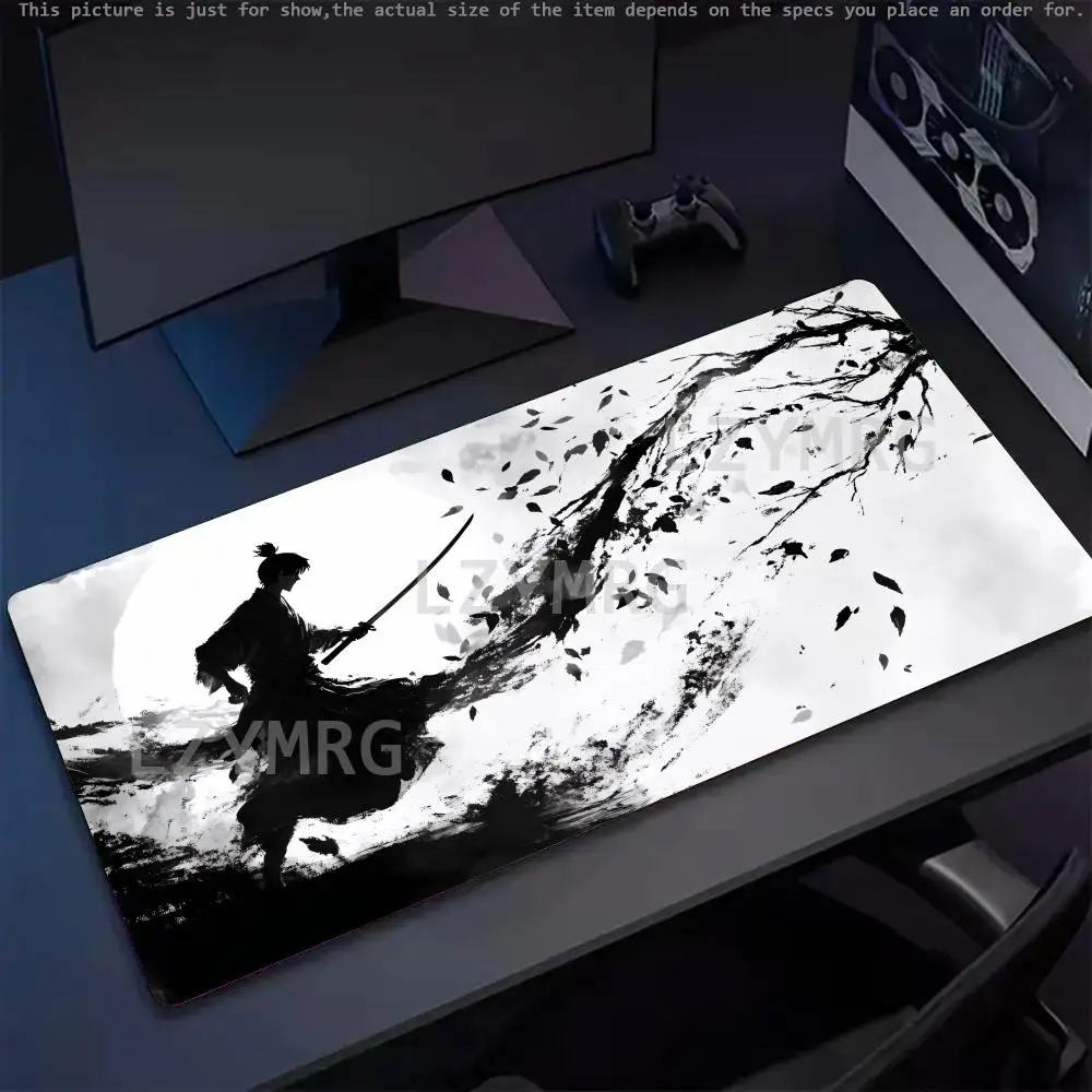 

Ink Painting Samurai Mouse Pad Large Rubber Anti-slip PC Desk Accessories Mousepad for Offices and Gamer Keyboard Mats Decor Mat