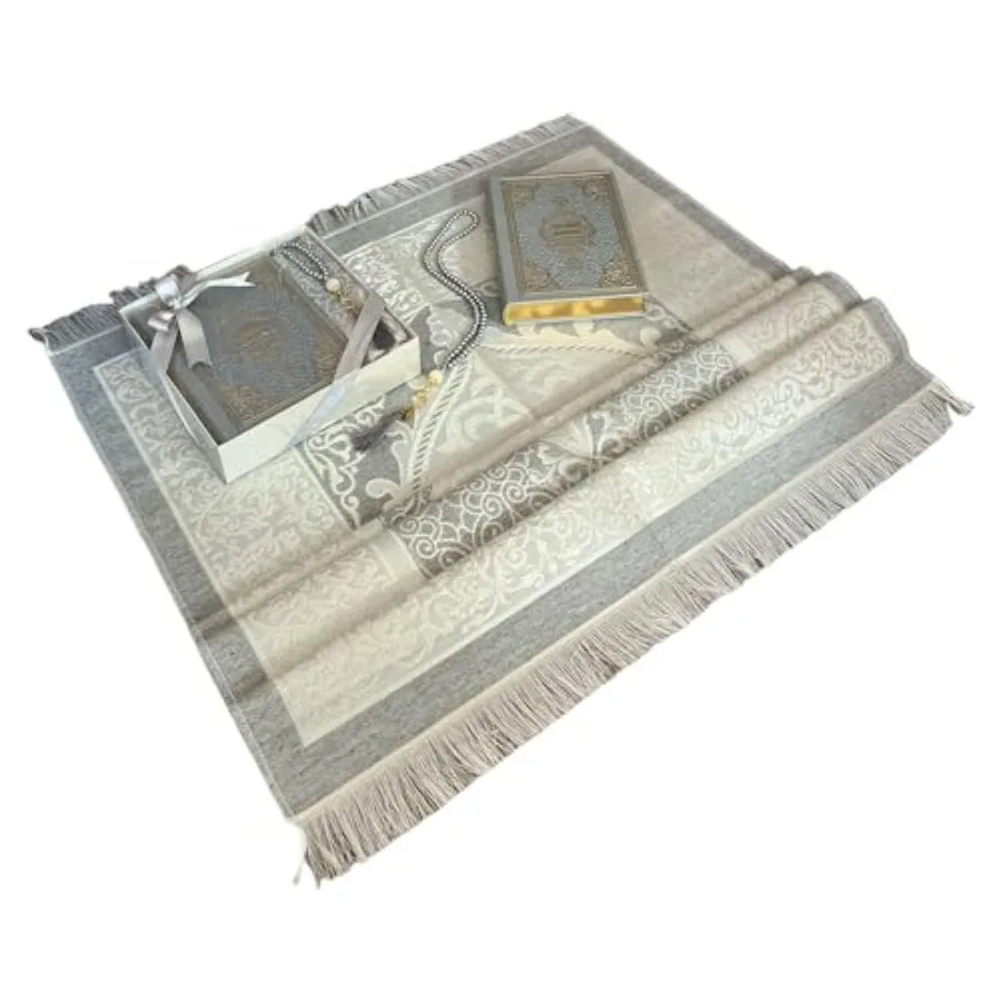 

English Translate Thermo Leather Covered QuranTafta Prayer Mat and Beads Set Quran Size:8x5.5x1.2 İnch/20x14x3cm Muslim Prayer