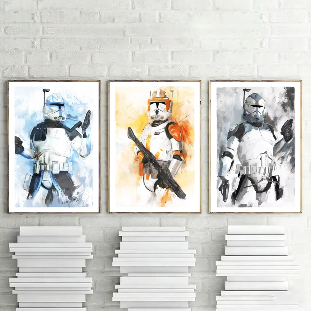 Image of Space Wars Trooper Aquarell-Kunstdruck, Sci-Fi-Filmplakate, Wandkunst für Jungenzimmer, Leinwandgemälde für Wohnzimmer, Heimdekoration