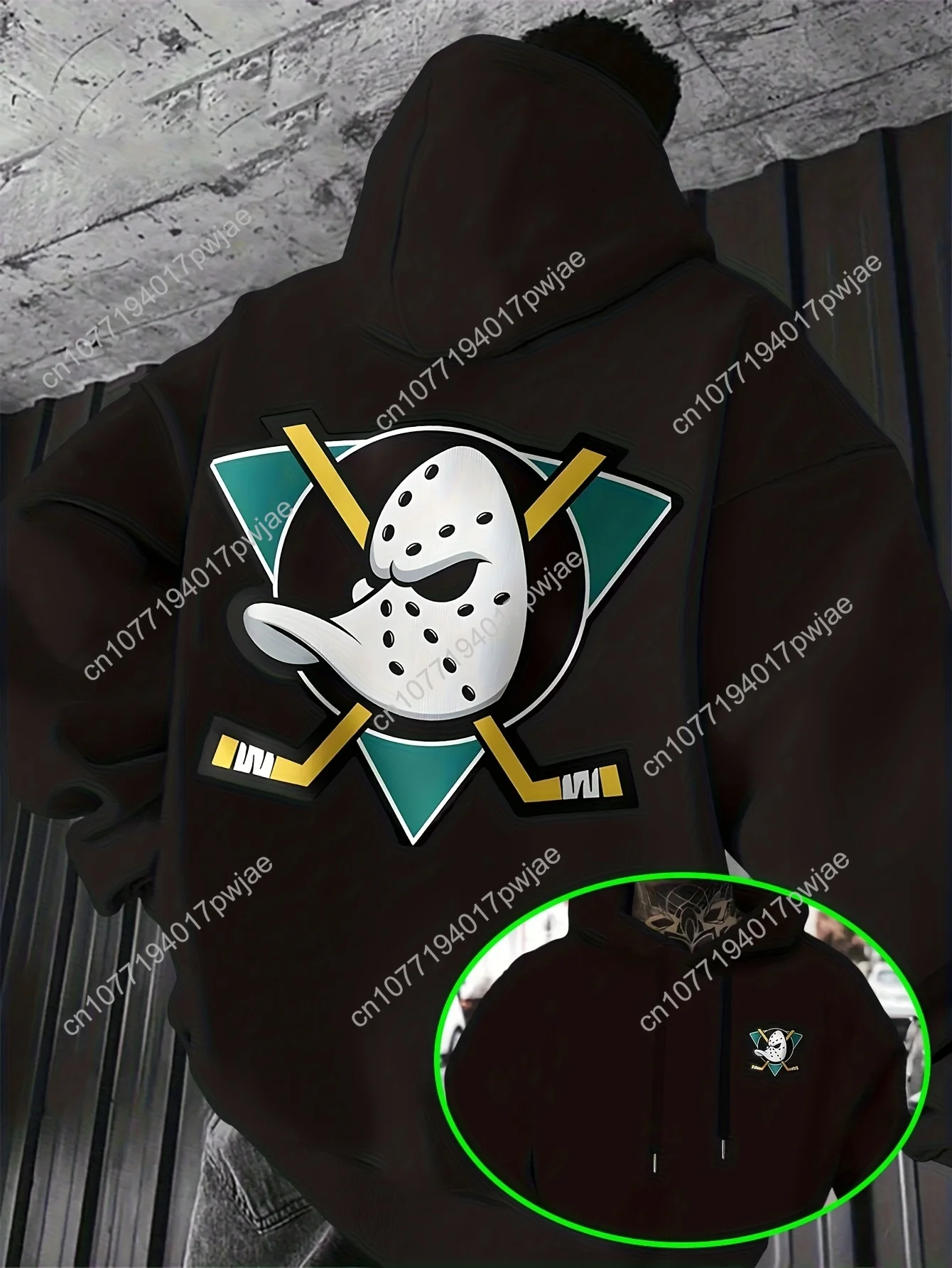 Moletom masculino moderno estilo rua com capuz com máscara de hóquei e estampa de bastão |   Casual, ajuste solto, tecido leve elástico, ideal f