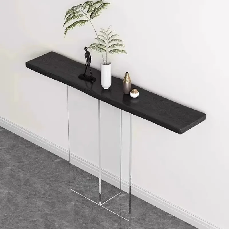 Minimalist Acrylic Slim Console Tables Narrow Entryway Cabinet Modern Natural Wood Foyer Desk Luxury Living Room Furniture