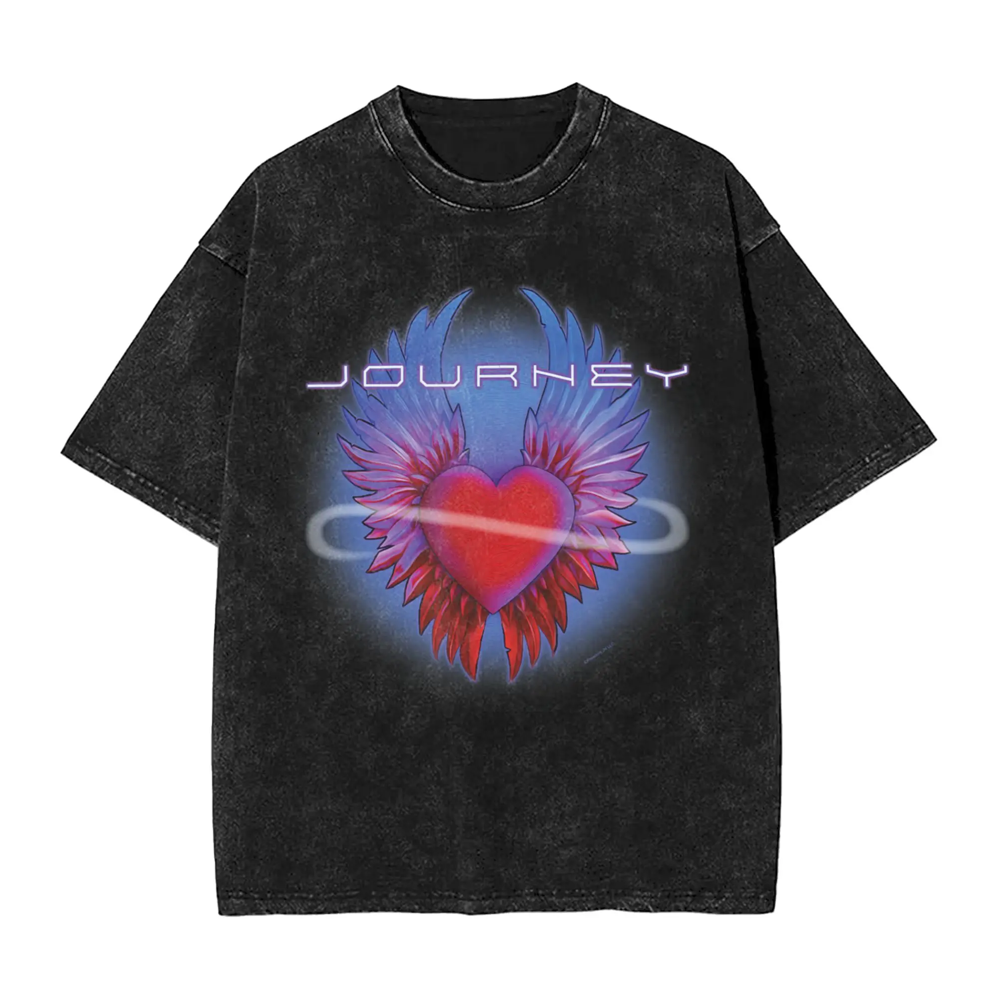 Journey Band Winged Heart Music Band Herren-T-Shirts, gewaschene Vintage-T-Shirts, kurzärmelige T-Shirts mit Rundhalsausschnitt, Sommer-Tops aus reiner Baumwolle