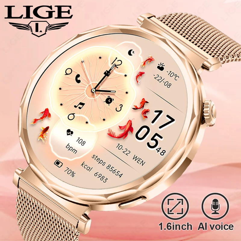 LIGE 2026 New Smart Watch Women Full Circle Touch Screen Bluetooth Call Waterproof Sport Activity Fitness Smartwatch Ladies Gift