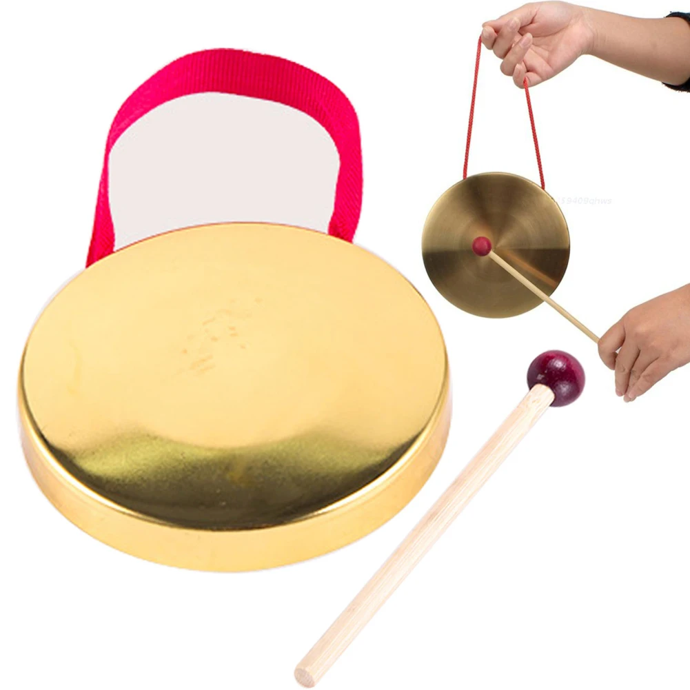 1 Set Hand Gong With Wooden Stick Copper Gongs Children Toy Traditional Chinese Folk Percussion Musical Instrument