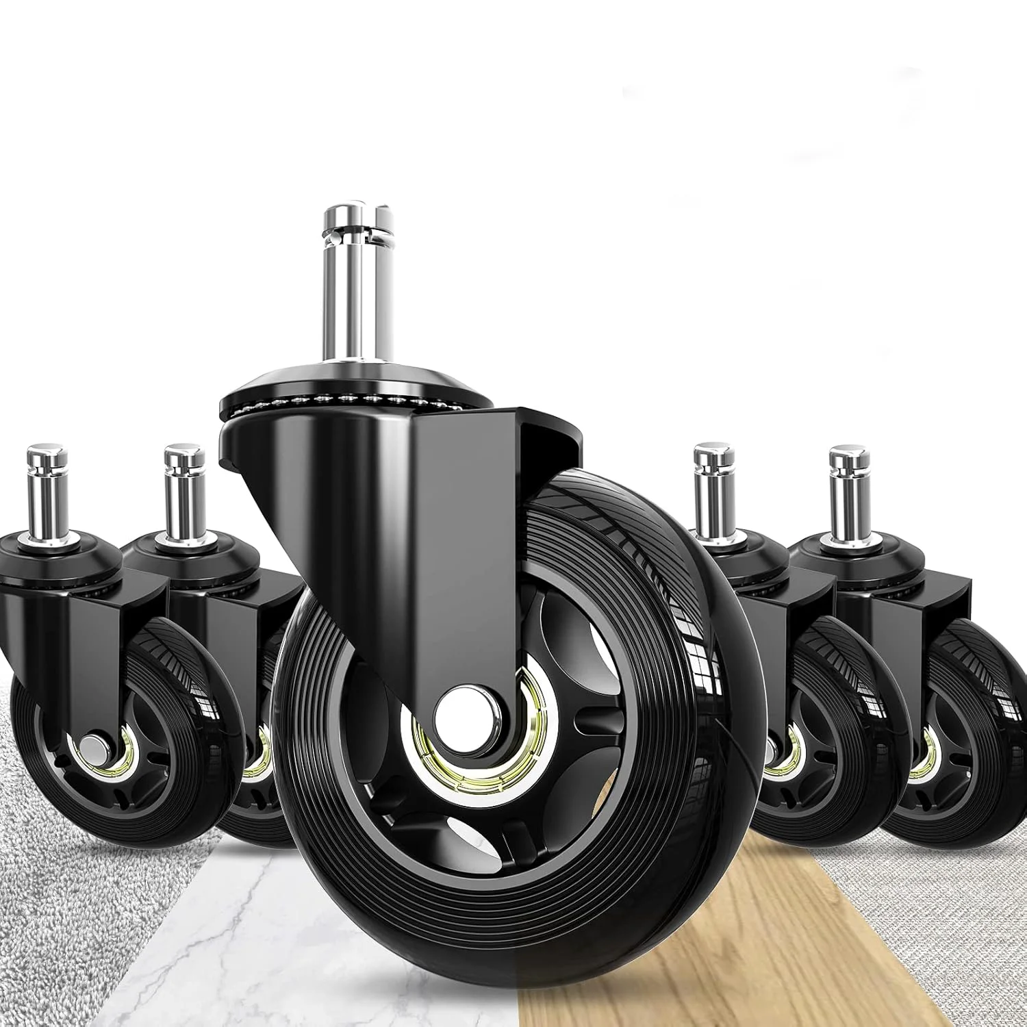Office Chair Wheels, Set of 5 for Office Gaming Chair Casters for Carpeted, Wooden Floors, Heavy Duty Computer Chair Wheels