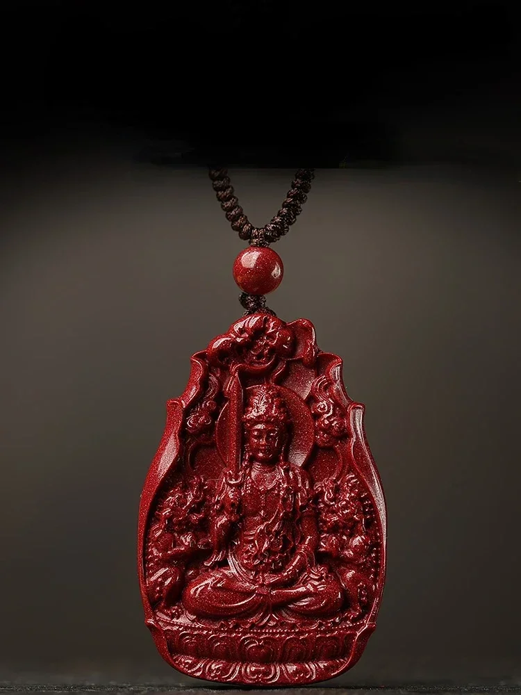 

Figurine Natural Vermilion This Destiny Buddha Pendant 12 Zodiac Pendant Manjusri Bodhisattva Amulet Necklace Peace Good Fortune