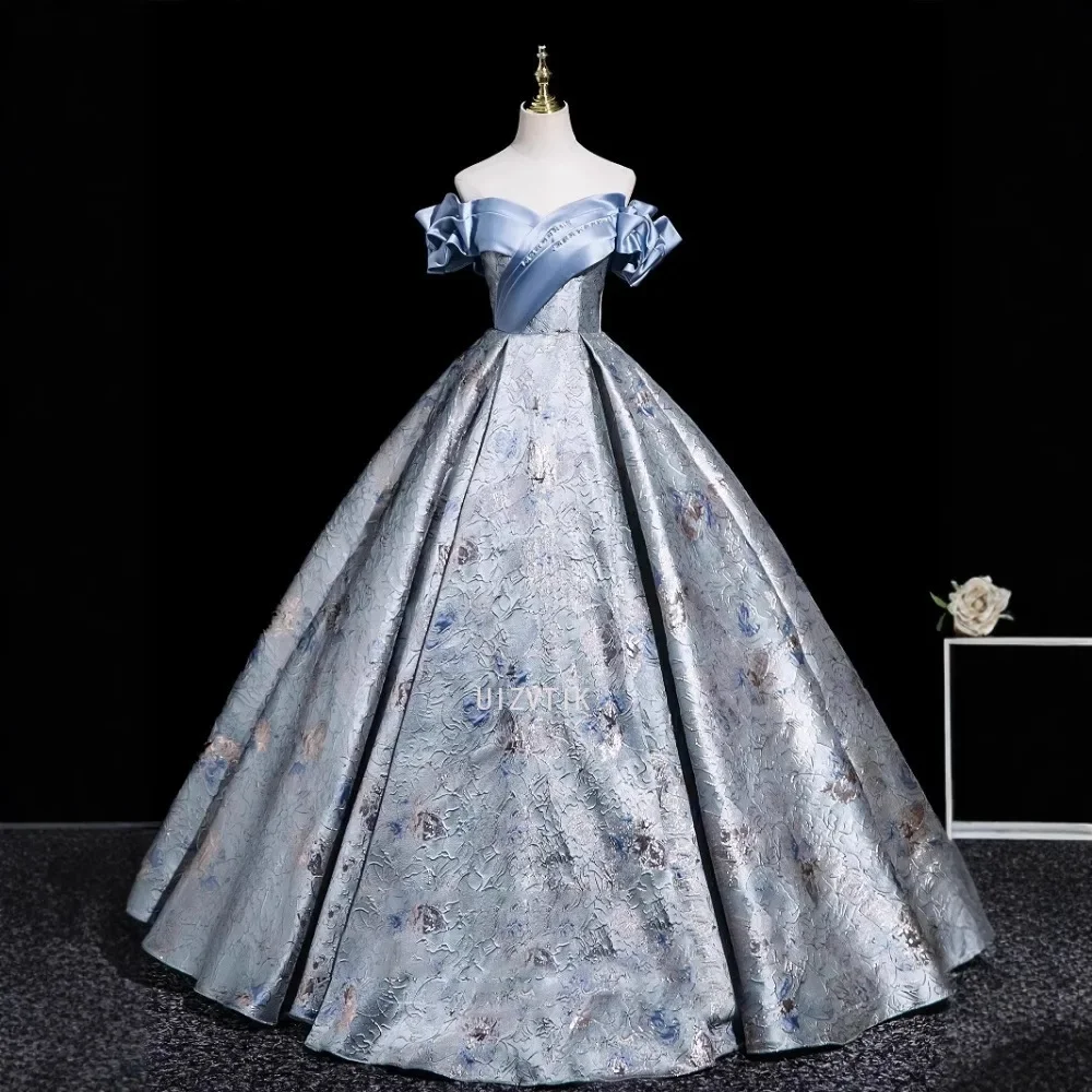 

Elegant Long Floral Evening Gown Women Off-Shoulder Slimming High-End Party Dress Light Luxury Lady A-Line Bridal Wedding Dress