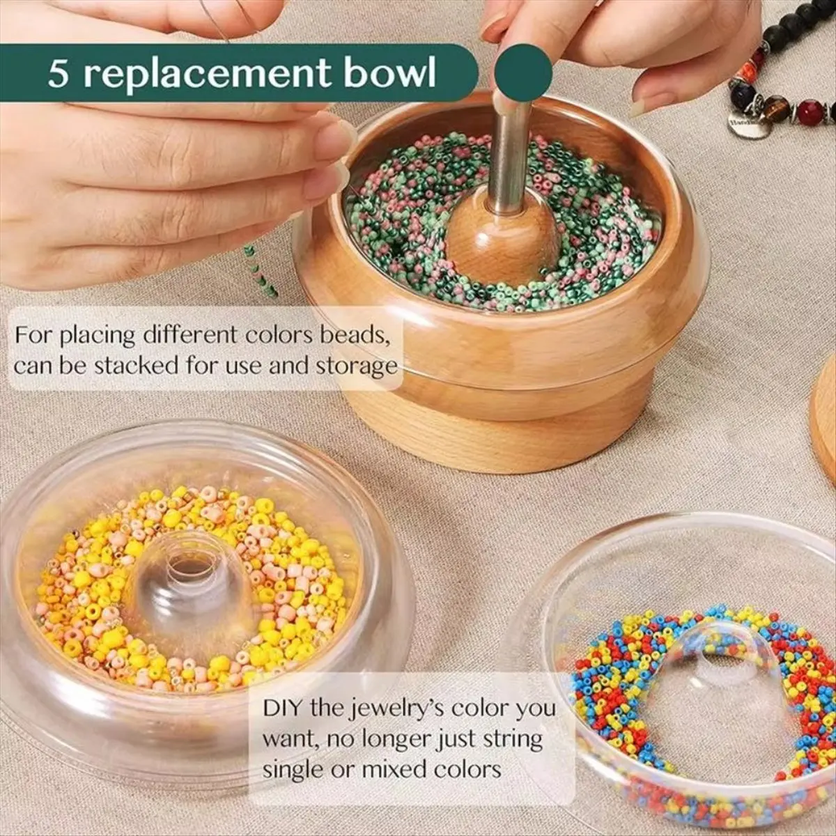 AA1573~Bead Spinner for Jewelry Making, Effortless Rotating Bead Spinner Kit with Trays, for Making Seed Clay Beads Bracelets