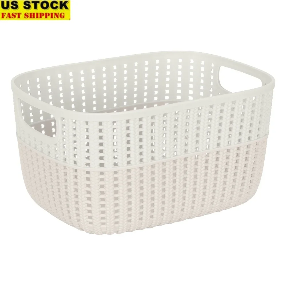 

Two Tone Storage Basket Durable Lightweight with Carrying Handles Home Office Organization Toys Magazines Clothes
