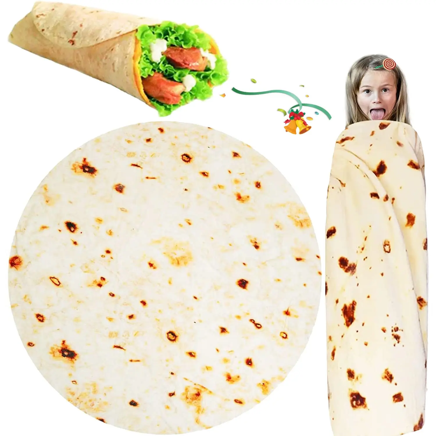 Tortilla Burrito Throw Blanket, For Kids Useful Baby Stuff Funny Novelty Food Throw Newborn Toddler Swaddle Throw Blankets