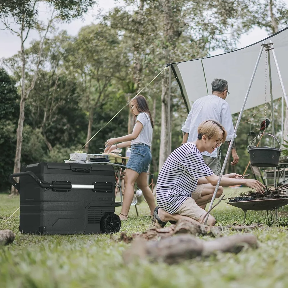 48 Qt. Portable 12v Electric Cooler with LG Compressor, Fridge and Freezer, Rugged Wheels, and Solar Power Input, Perfect