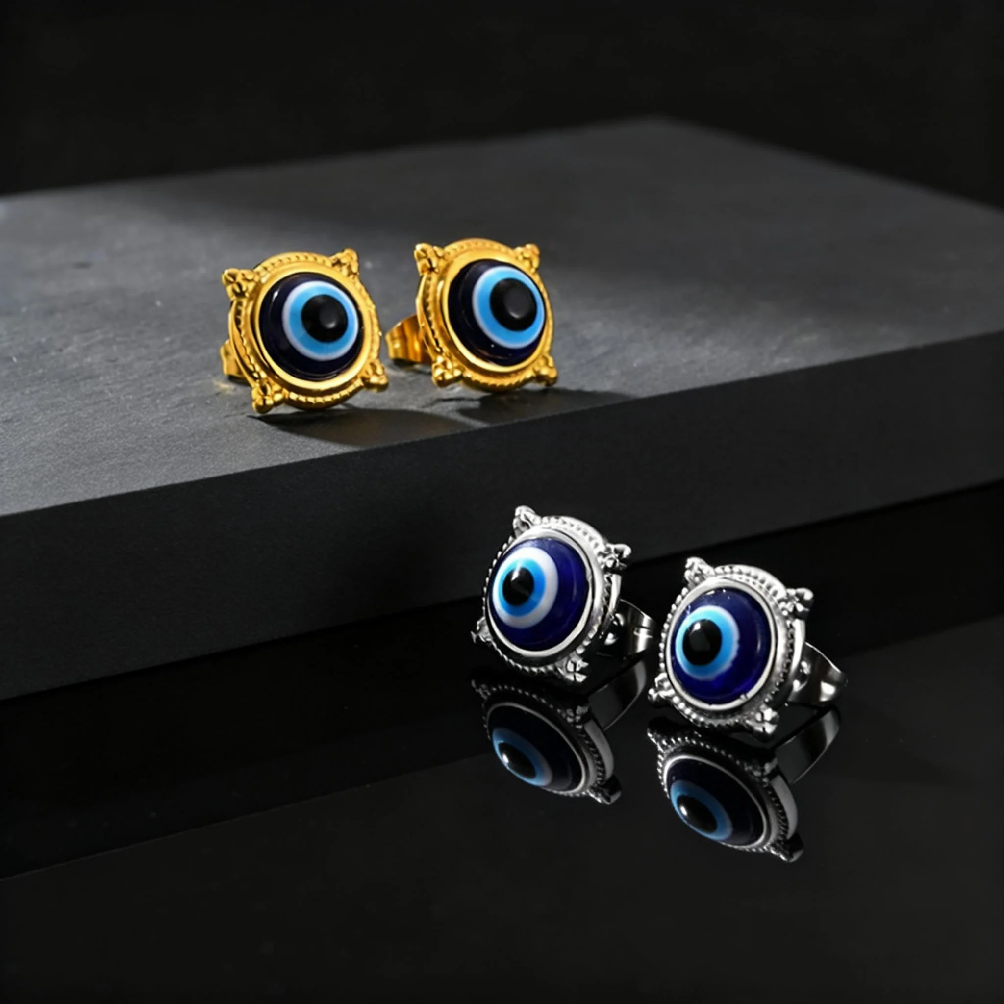 Fashion Unique Round Lucky Evil Eye Stainless Steel Stud Earrings for Men Women Hypoallergenic Stylish Piercing Jewelry Gifts