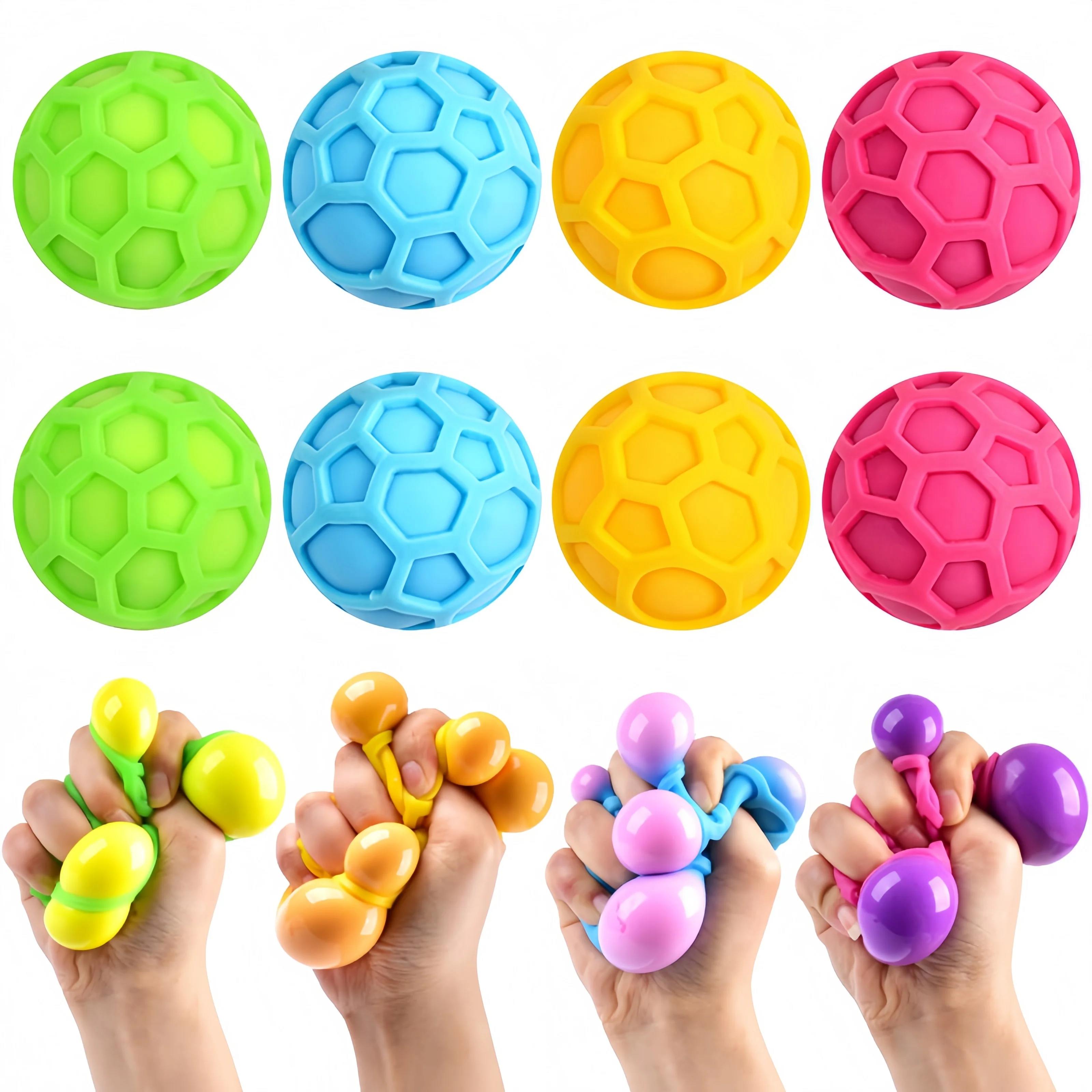 6cm Grid Colored Slime Ball Stress Relief Squishy, Detachable & Color-Changing Flour Ball, Daily Office Decompression Ball