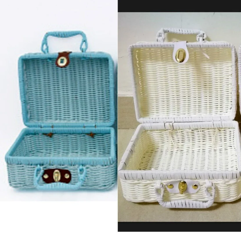 

Imitation Rattan Finishing Box Retro Storage Box Woven Rattan Basket Decoration Props Suitcase with Hand Gift Box