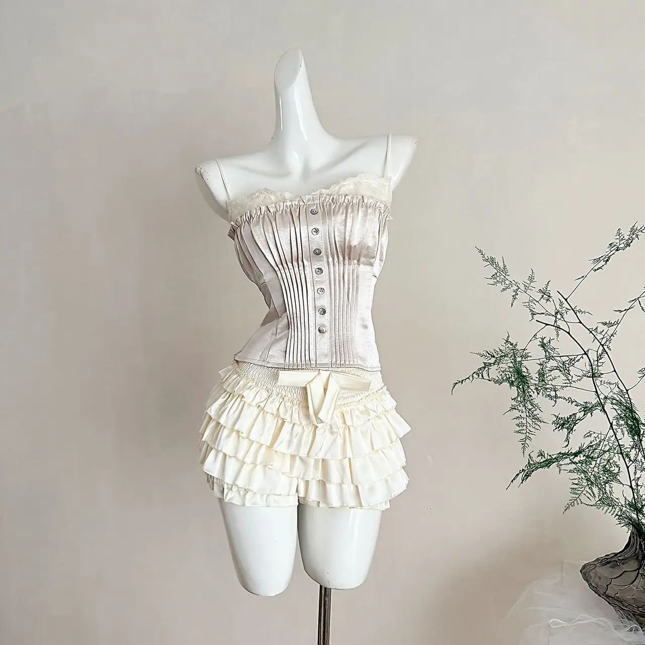 

Sexy Lace Patchwork Strap Vest Design Pure Desire Sle Women's Faion Set Princ Sle Four Seasons Suitable Two-Piece Suit