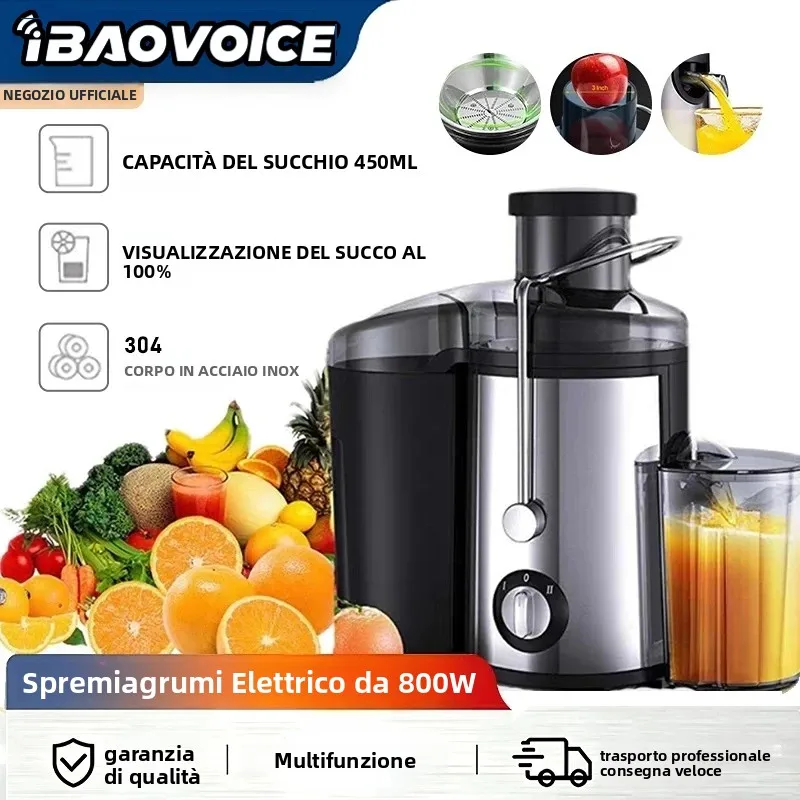 Centrifuga IBAOVOICE, 500-800W, Funzione Anti-goccia e Protezione dal Surriscaldamento, Include Spazzola per la Pulizia, Centrifuga per Frutta e Verdu