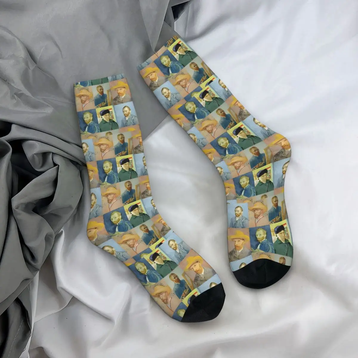 

Van Gogh Stockings Adults Men Self Portraits Socks High Quality Fashion Sock Autumn Cycling Non Slip Pattern Socks Birthday Gift