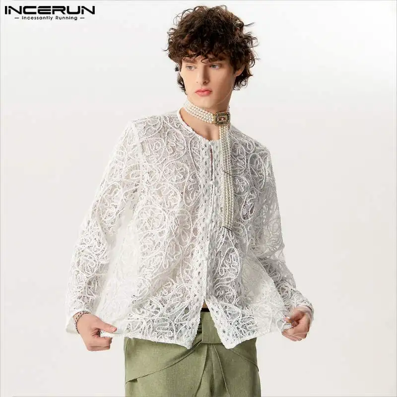 Incerun Tops 2024 American Style Mode Männer Perspektive Jacquard Button Shirts lässig einfache Langarm Cardigan Bluse S-5XL