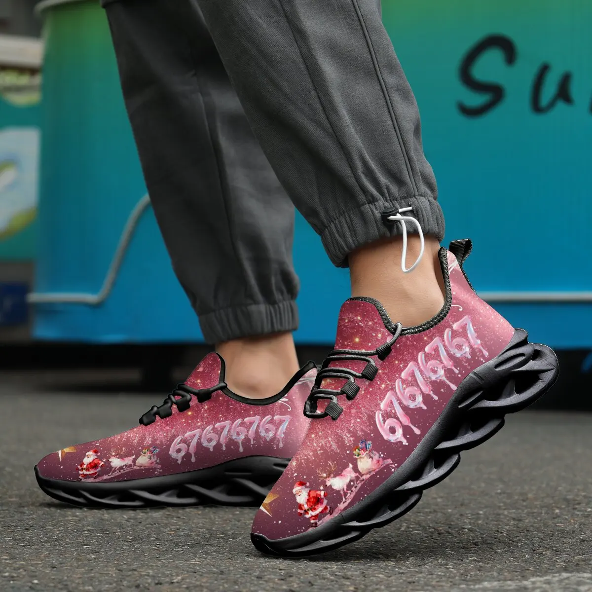

Fashion Sports Running Shoes Christmas Pink Glitter Athletic Shoes with Santa Reindeer Footwear Kids Boys Girls Soft Sneakers