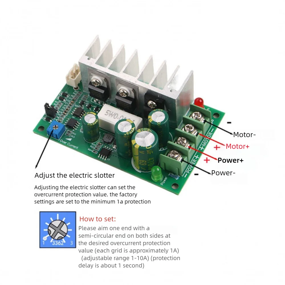 

PWM DC Motor Speed Controller 10-60V Motor Speed Regulator 0-100% Adjustable Speed Governor Overcurrent and Overload protection