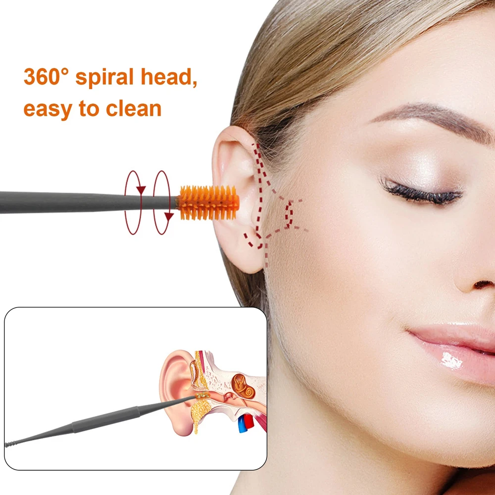 Ear pick Remover Ear Care Tool Ear Wax Removal Tool Earwax Cleaner Sticks 360° Spiral Swab Double Head Earpick Ear Pick Spoon