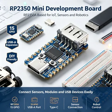 RP2350A 15-Pin GPIO Board, USB-A Expansion Hub, Mini Dev Module for Projects