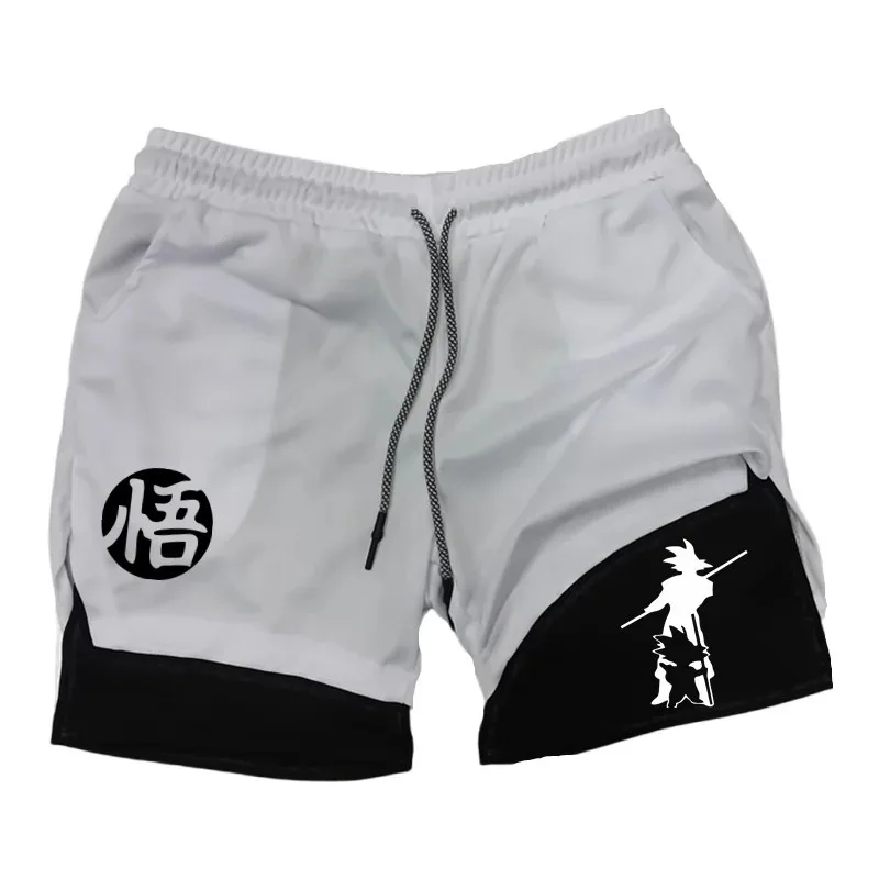 Pantaloncini Dragon Ball 2 in 1 Anime giapponesi Master Roshi Graphic Harajuku Pantaloncini a due piani PALESTRA Fitness Pantaloni corti maschili ad asciugatura rapida
