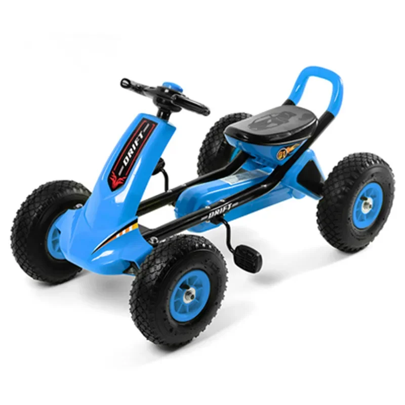 Kids' Pedal Car, 4 Rubber Tires Ride On Toy with 3 Adjustable Seat, Red/ Blue Color Children Go-Kart