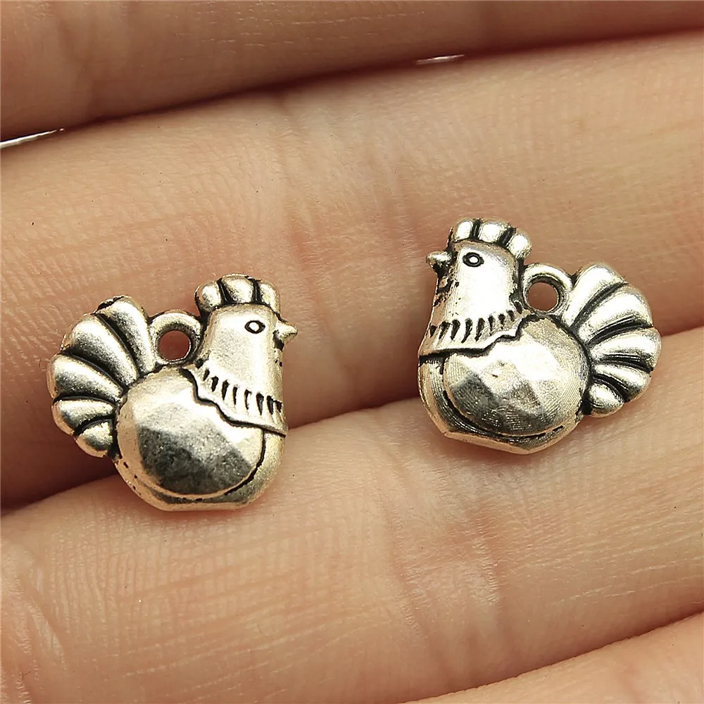 WYSIWYG 5pcs 13x13mm Chicken Hen Charm Pendants For Jewelry Making Antique Silver Color Hen Pendants Charm