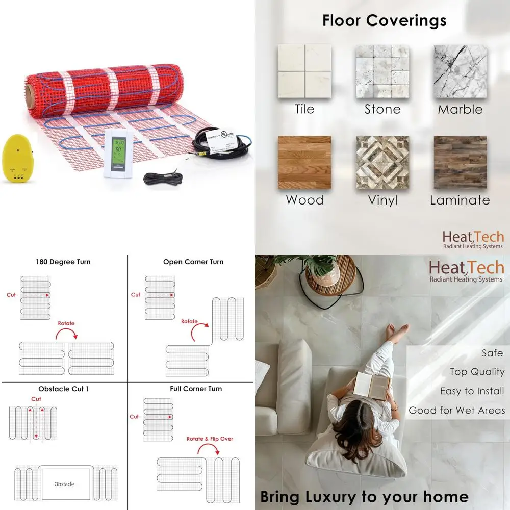 

Электрическая система обогрева пола, 120 В, коврик на 35 квадратных ножках с клейкой подложкой для профессиональной установки