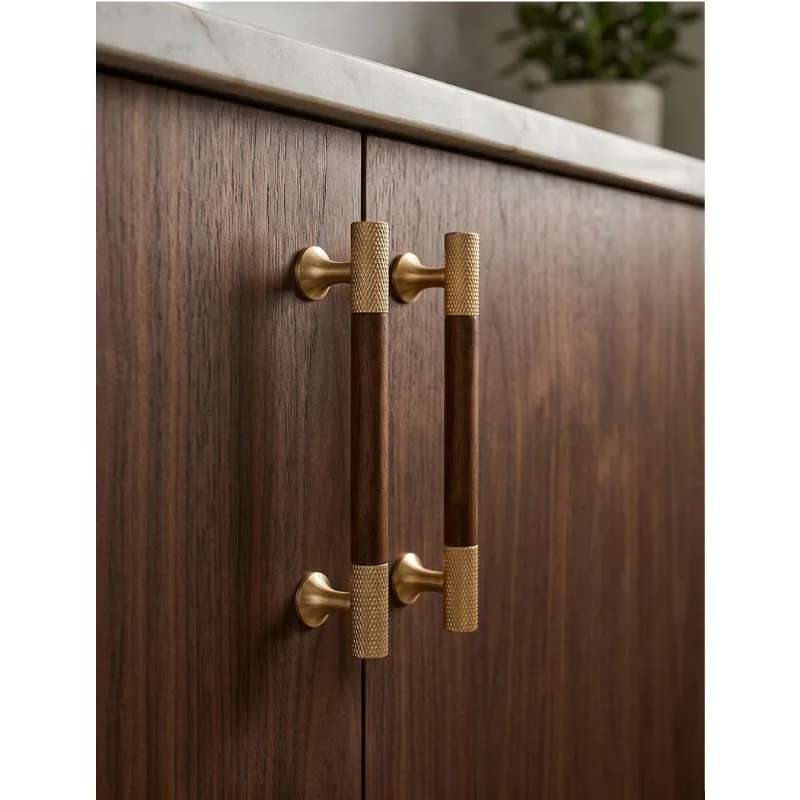 New Chinese brass wardrobe door handle, light luxury cabinet drawer shoe cabinet walnut knurled handle