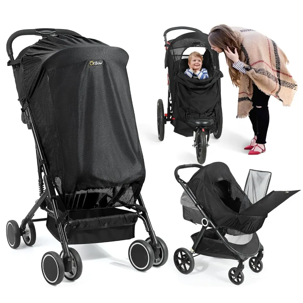 

stroller sun shade, breathable sun shade cover for stroller with mosquito net & zip, universal baby sun shade with double openi