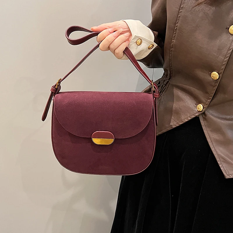 

New 2024 Trend Women Saddle Bag Pu Leather Retro Female Shoulder Bag Luxury Designer Casual Handbag Large Capacity Crossbody Bag