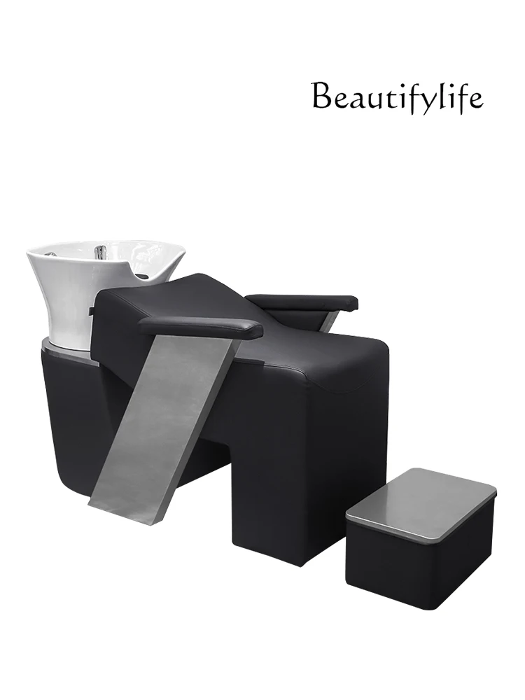 

High-End Barber Shop Shampoo Chair Internet Celebrity Hair Salon Flushing Bed Stainless Steel Lying Half Ceramic Deep Basin