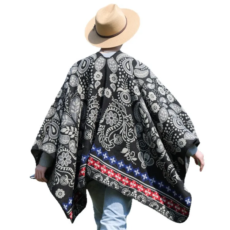Autumn and Winter New Printed  Cape Shawl Warm Men's Hot Selling Split Cape Travel Driving Multi-purpose Poncho Cloak P5