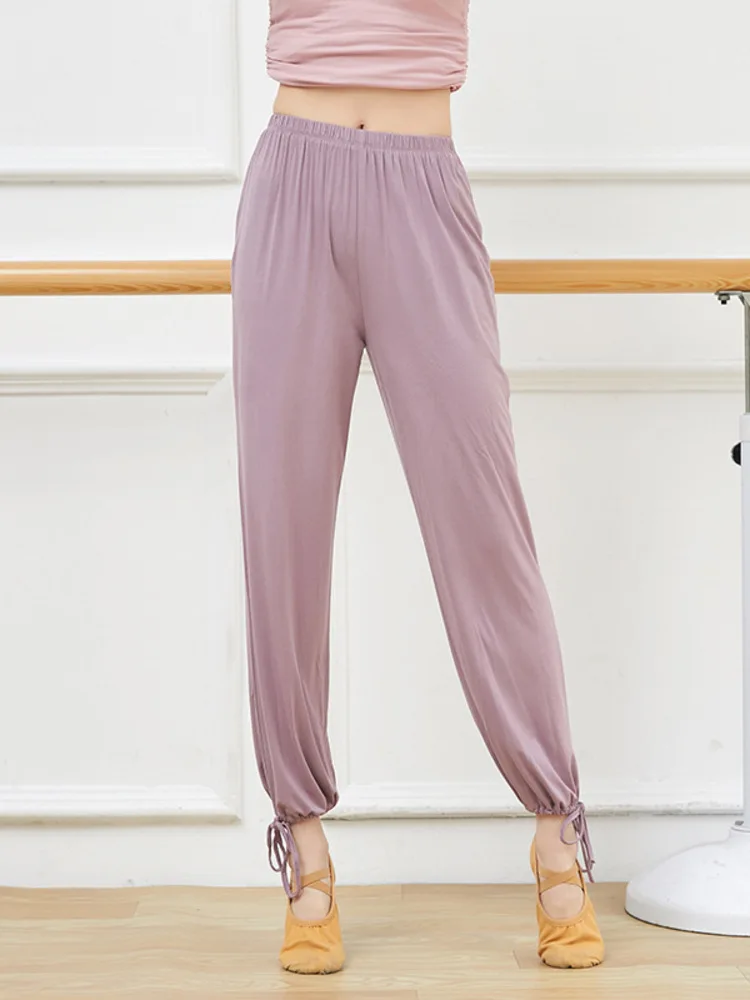 سروال رقص فانوس فضفاض عالي الخصر - بنطال واسع الساق بلون سادة لممارسة الرقص الحديث أو سروال التدريب على المسرح