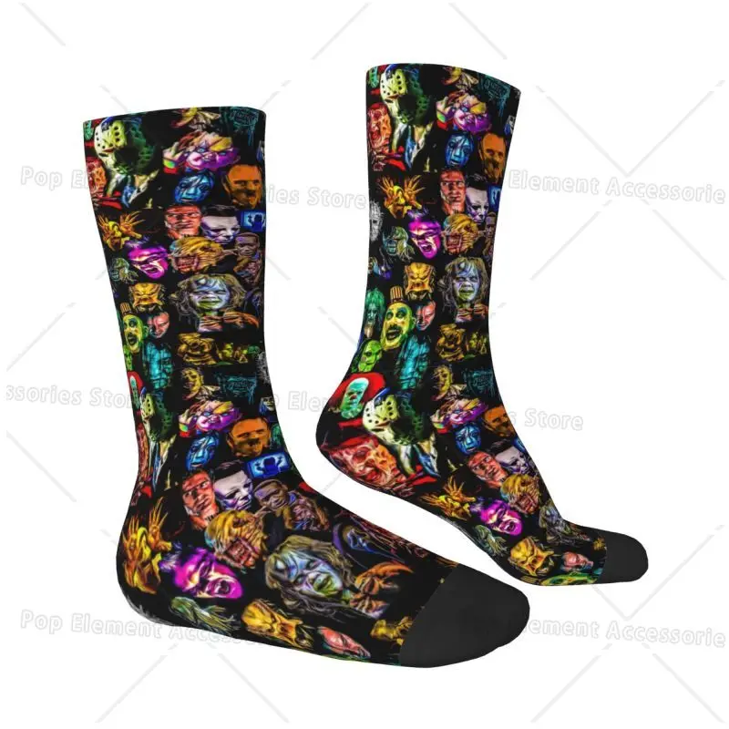 Horror Film Baddies Legends Mens Crew Socks Unisex Cute 3D Printed Chucky Jason Dress Socks