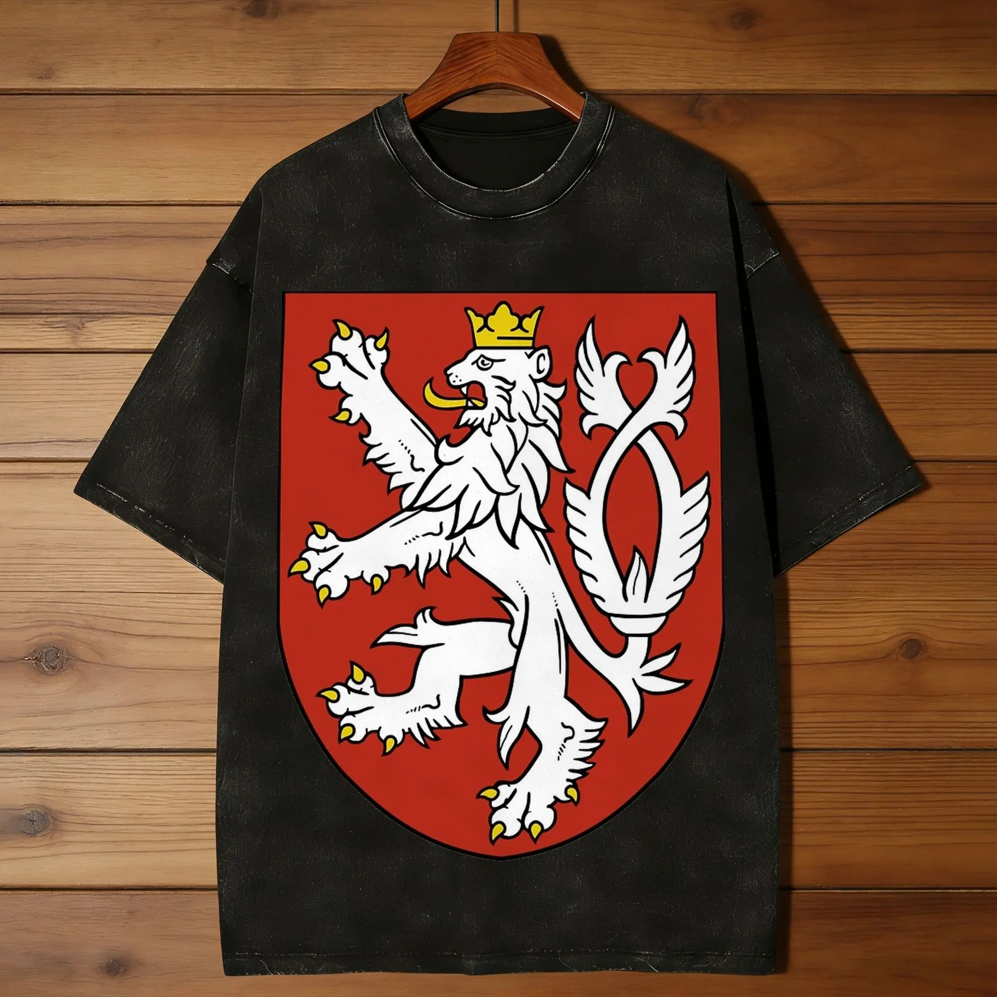Coat of Arms of Czech Republic T-Shirts for Men O Neck Pure Cotton Washed T Shirt  Short Sleeve Tee Shirt Plus Size Clothes