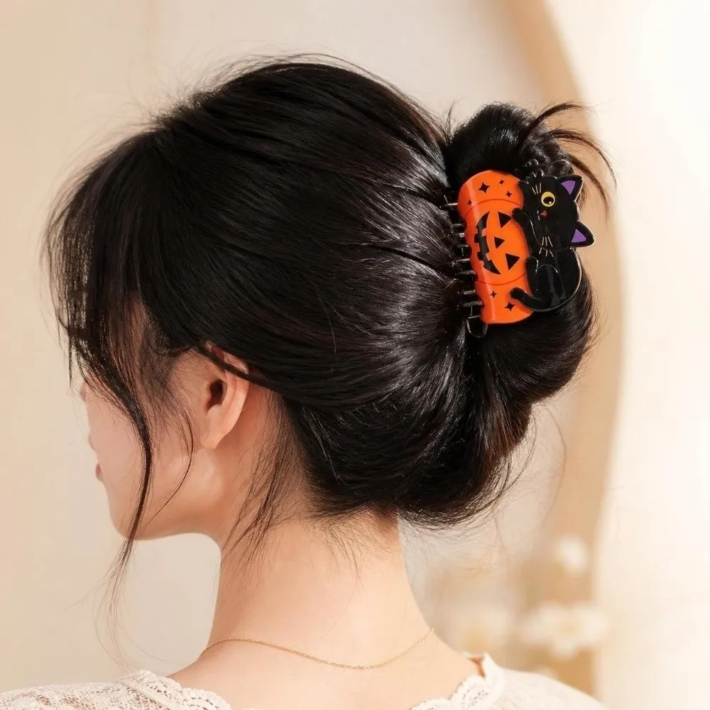 Cute Animal Halloween Hair Claw Non Slip Strong Hold Pumpkin Shark Clip Durable Spring Smooth Surface Black Cat Hair Claw