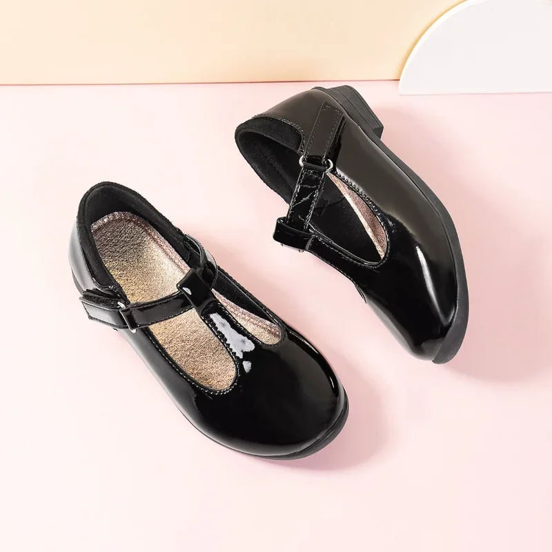 Girls Uniform School Shoes Black Children Fashion Leather Shoes Soft Glossy Matte Classic Kids Shallow Moccasin Shoes 2024 New