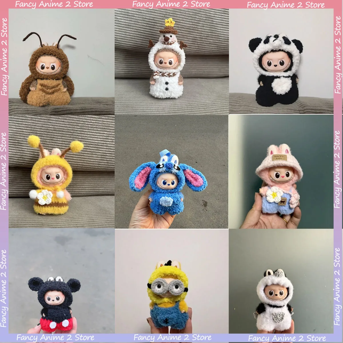 

Для Mini Labubu 4,0 плюшевая кукла мультфильм милый стежок Микки Миньоны Снеговик Панда одежда наряд для Love Series DIY аксессуары