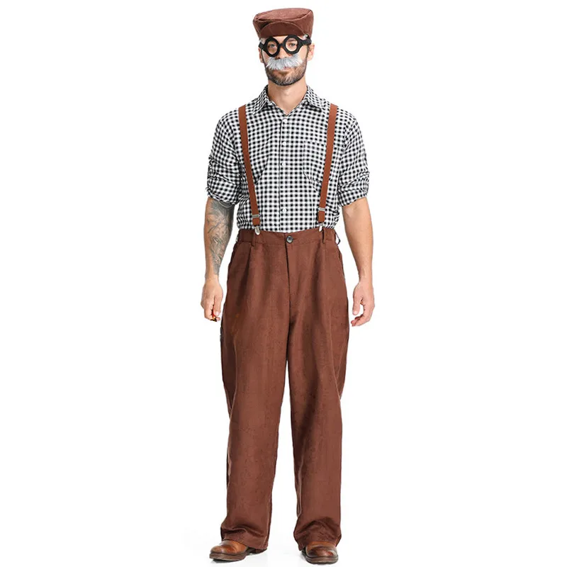 Macacão e calça estilo britânico para homens, fantasias de Halloween, cosplay velho cavalheiro, peça de carnaval Purim, vestido de festa adulto