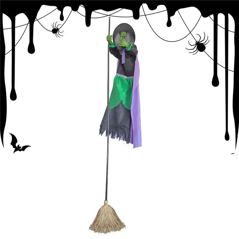 

ABNL Halloween Animated Witch Broom 9.84Ft Sound Activated Home Decor Spooky Animatronic For Holiday Cosplay