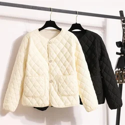 2024 New Fashion Ultra Light Down Cotton Outwear Women Short Quilted Cotton Jacket Autumn Single Breasted Cotton-Padded Jacket