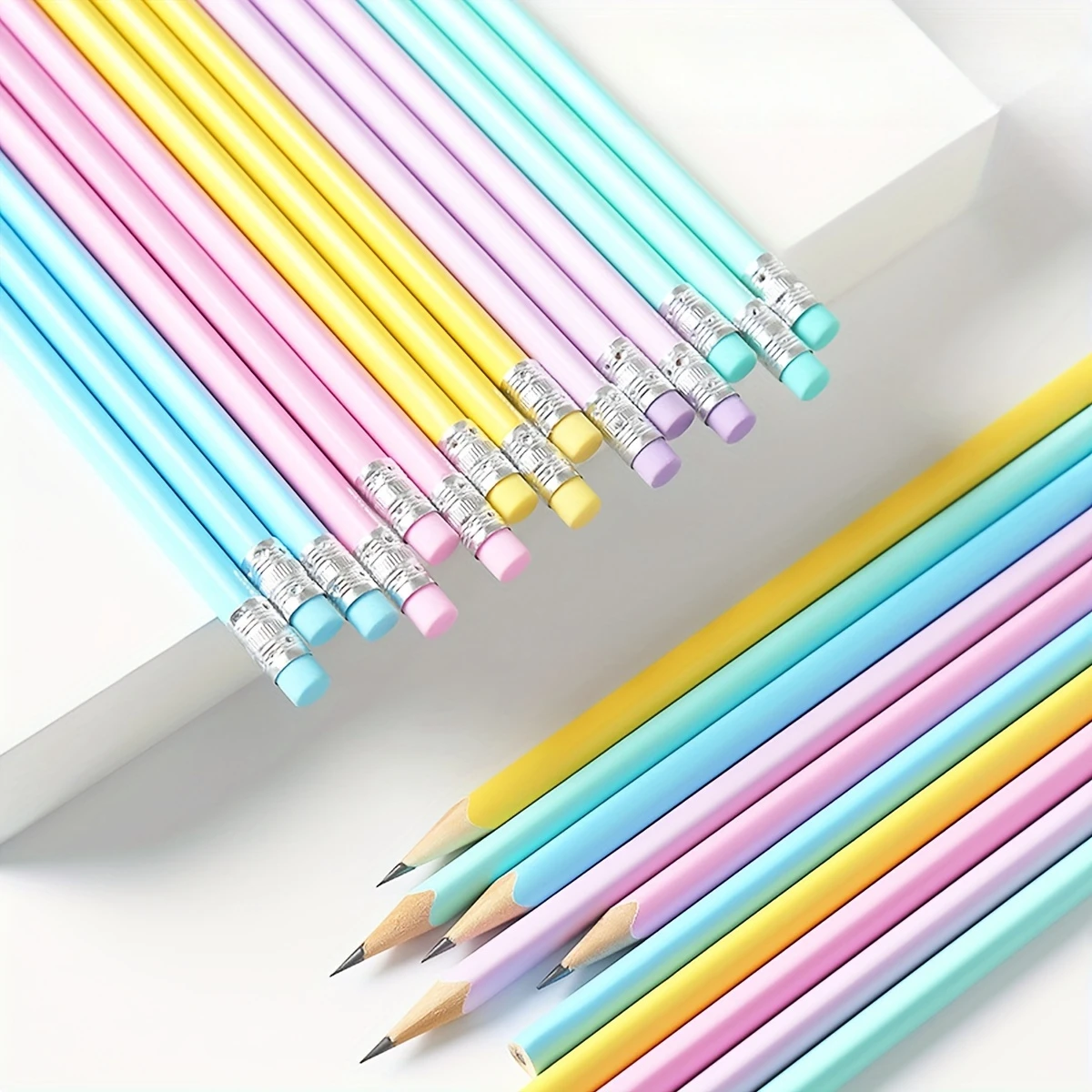 30PCS Wooden Pencils with Eraser Head Multi-colored Writing Pencils School Office Pencils  School Supplies  Drawing Pencil Set