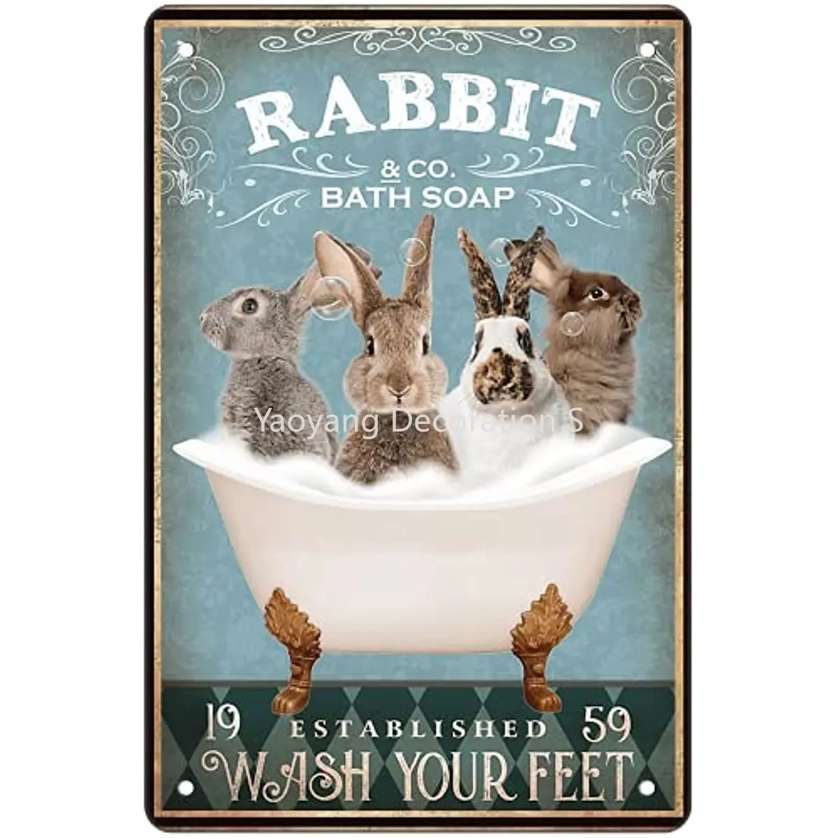 

Rabbit Decor Bathroom Bathtub Decor Rabbit lovers Accessories Farm Decor Signs Wall Art Poster Retro Poster Bar Home